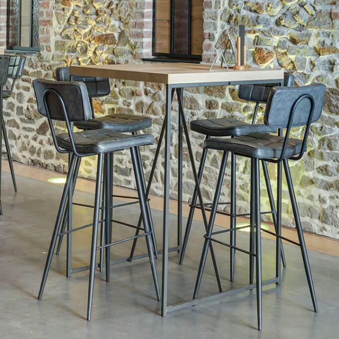 Tabouret de bar à structure métal et assise en similicuir, par lot de deux